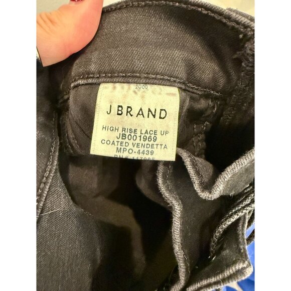 J Brand x Steph Shep High Rise Lace up Skinny Jeans in Black Vendetta - Size 24 - Picture 6 of 10